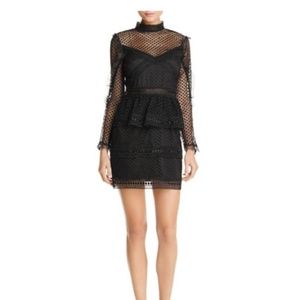 COPY - AQUA Bloomingdales Ruffled Dot Lace Dress, Black S